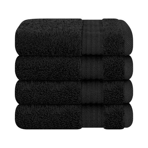 Cotton Paradise 100% Cotton Turkish Towel Set Soft Absorbent Quick Dry 4 Piece Washcloth Set Coal Black