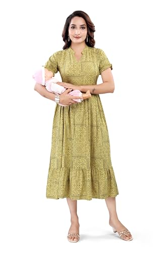 Image of B2F Women's Flared Anarkali Maternity Dress, Feeding Kurti with Concealed Zip for Pre & Post Pregnancy