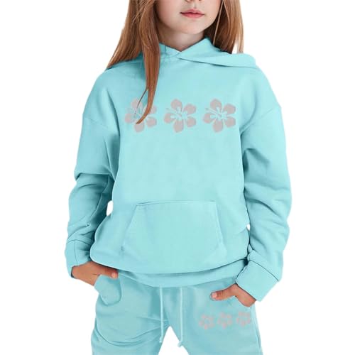Sudadera con capucha y pantalones deportivos de niña cómodos con estampado invernal azul