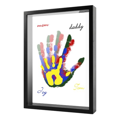 Family Handprint Kit, Baby Hand and Footprint Kit DIY Handmade Keepsake Wooden Frame Gifts for New Parents for Grandparent Mother's Day Anniversary Day Father's, 6 Non -Toxic Paints (Black)