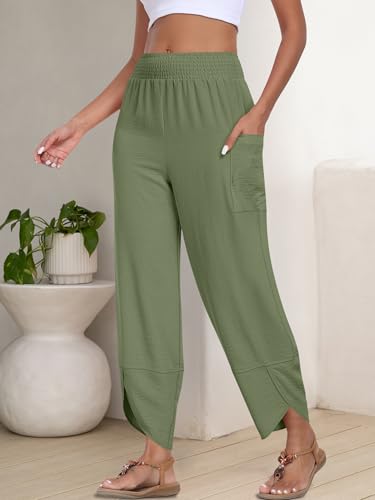 Image of ANRABESS Womens Wide Leg Palazzo Capri Pants 2026 Summer Casual High Waisted Barrel Lounge Flowy Cropped Beach Work Trousers
