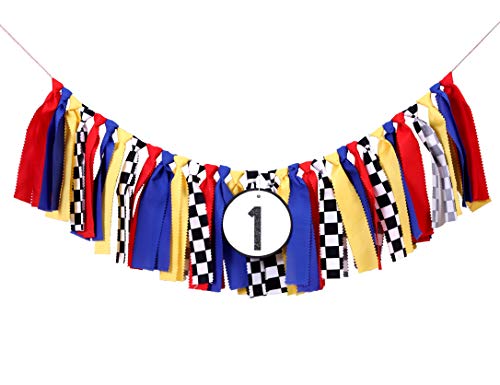 Mcqueen Birthday Party Supplies - Race Car Banner For Photo Booth Props And Backdrop Cake Smash, Best 1st Party Decorations For Kids (1st Race Car Birthday Banner)