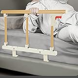Jopassy Bettgitter für Ältere, Faltbare Bettgitter EIN Schlüssel Klappbar, Bettgitter Seitenschutz mit Metall Griff, bettgitter für Erwachsene zum Ältere Senioren Erwachsene (Holzfarbe)