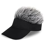 Regilt Adjustable Sun Visor Hat with Wig Spiked Hairs Fashion Baseball Golf Cap for Men & Women (Black+Grey Hair)