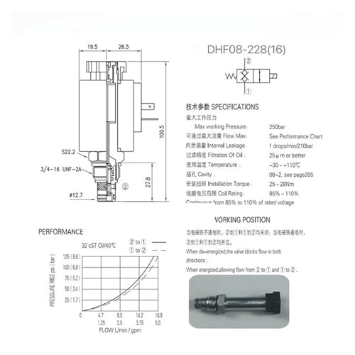 Válvula hidráulica electromagnética DHF08-228 de alta resistencia con varilla de 16MM DC24V 3