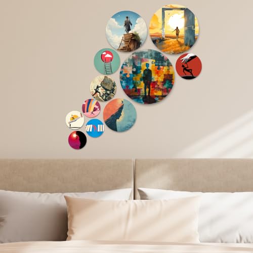 Image of RADIQORE Set of 11 Designer MDF Wooden Wall Hanging for Home Decoration | Office | Gift | Wall Decor Hanging Items | Wall Art | Living Room | Bedroom (abstract)