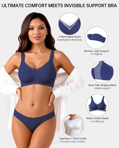 As Fairy Wireless Seamless Jelly Support Full Coverage Bra with V Mesh Neck (Various Colors) - image 2