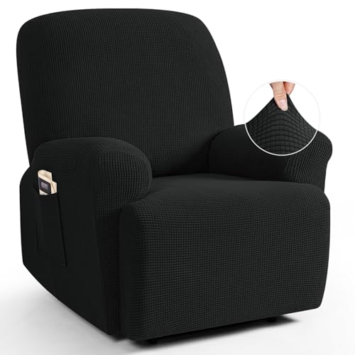 Image of TAOCOCO Recliner Cover 4-Pieces, Stretch Sofa Slipcover, 1 Seater Couch Protector, Soft Furniture Protector With Elastic, Chair Covers Jacquard Pattern (Black)