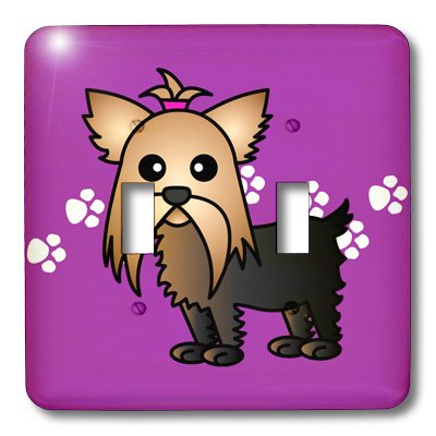 Interruptor de palanca doble para renovar paredes con Yorkshire Terrier morado 3