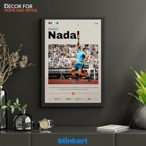 Image of BLINKART Roger Federer Tennis Player Synthetic Wood Photo Framed Wall Hanging Poster For Room & Office Bedroom Living Boys and Girl Room Home Wall Hanging(12 * 18 Inches)