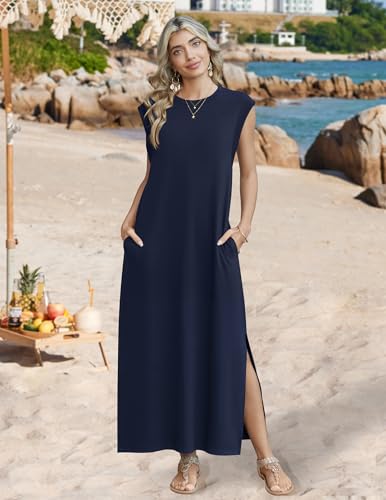 Image of Zeagoo Summer Dresses for Women 2026 Long Maxi Sundresses Loose Split Wrinkle-Free Beach Travel Vacation Clothes