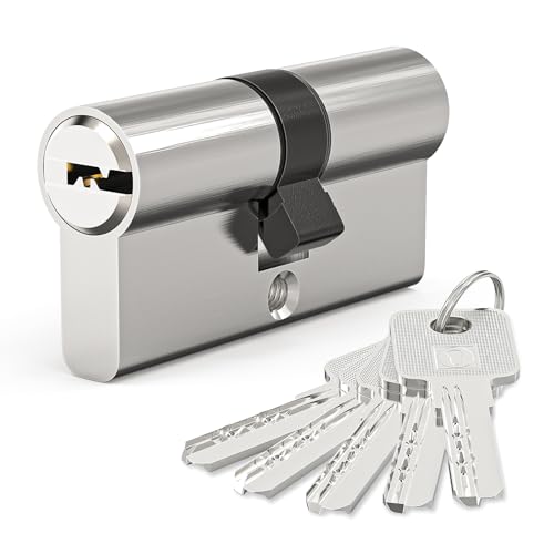 30/30 Euro Cylinder Lock, 60mm Euro Door Barrel Lock with 5 Copper Keys, Nickel Plated Finish, Anti-Pick, Anti-Bump, Anti-Drill, High Security for UPVC, Wooden, Composite Doors