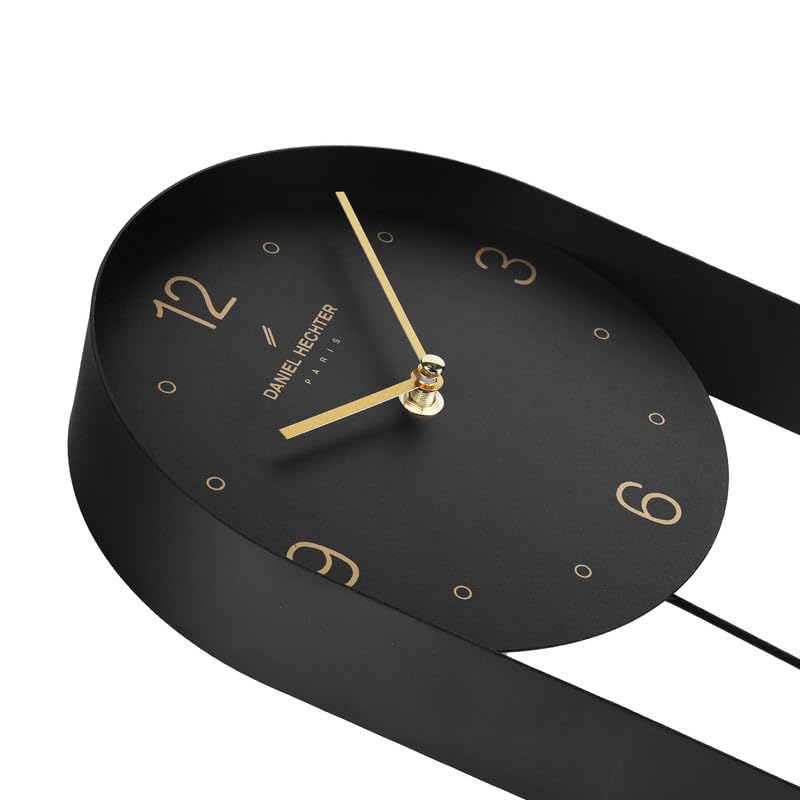 Image of Daniel Hechter Paris Aveyron Collection Wall Clock, Silent Sweep Non-Ticking Quartz Movement,15.75Inch(40 cm), Oval All-Metal Frame,Metal Pendulum,Modern Decorative Clock for Home & Office - DHCL1006