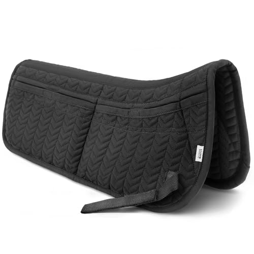 OutdoorMaster Saddle Pad, Corrective Half Saddle Pad with Adjustable Memory Foam, Machine Washable Saddle Pad for Horses, Anti-Slip Backing, Shock Absorbing & Pressure Relief for Riding Black