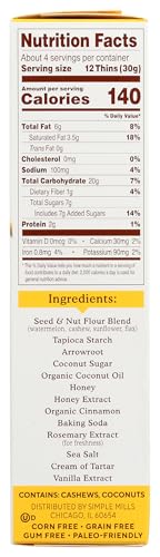 سيمبل ميلز دقيق بذور القرفة والعسل والمكسرات، بسكويت رقيق حلو لطيف ولذيذ، جيد للوجبات الخفيفة، كثيف المغذيات، 4.2 اونصة، عبوة من قطعة واحدة