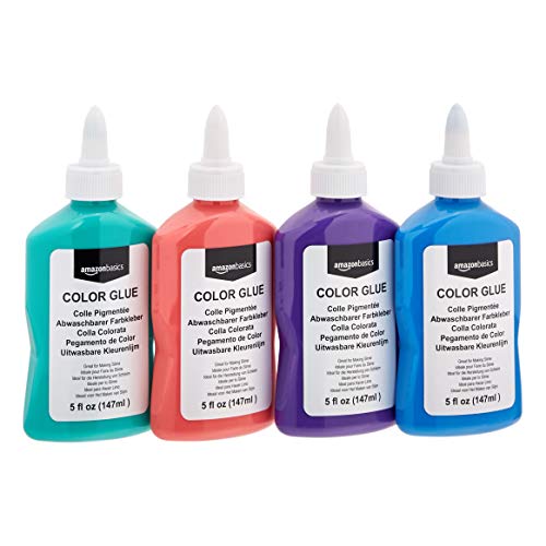 AmazonBasics Washable Color Glue, Great For Making Slime, Assorted Colors, 5-oz each, 4-Pack