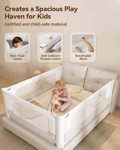 Image of Bed Rail for Toddlers,Thickened & Reinforced Baby Bed Rail Guard for Full Bed with Double Child Lock, Upgraded Toddler Bedrails with Height Adjustable, White /Grey, 1Side 54 inch Lx28 H