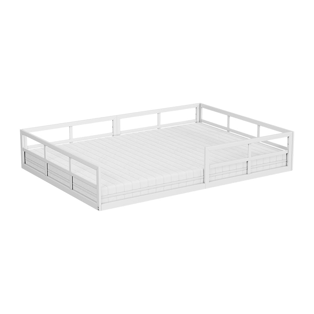 VitaliSpa Letto a pavimento Minno 140x200 cm, letto bambini Montessori in metallo con protezione anticaduta e materasso, bianco