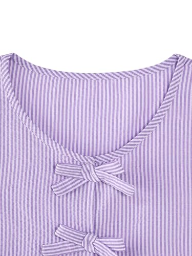 Image of Girls Sleeveless Striped Shirts Bowknot Tank Tops Cotton Peplum Babydoll Top