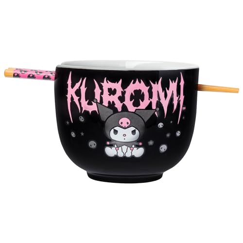 Silver Buffalo Sanrio Hello Kitty and Friends Kuromi Ceramic Ramen Noodle Rice Bowl with Chopsticks, Microwave Safe, 20 Ounces by Silver Buffalo - Used condition - US$17.08
