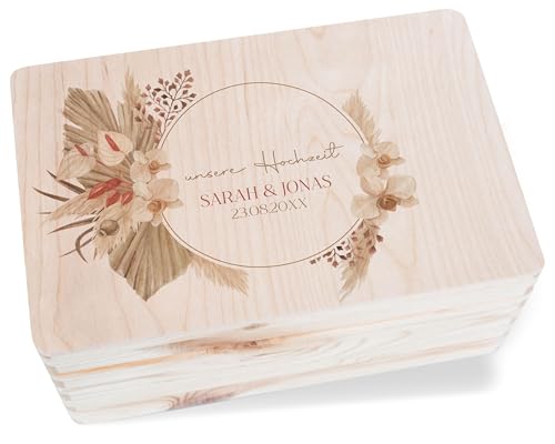 Holzkiste Erinnerungsbox - Erinnerungskiste Unsere Hochzeit mit Name und Datum | Hochzeitskiste - 30 x 20 x 14 - Holz - geschenke für brautpaar￼ box liebe brautpaar wedding geschenkbox