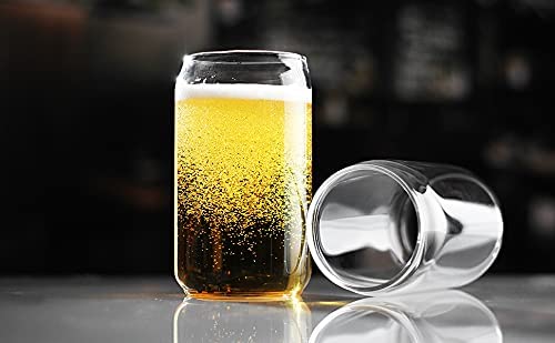 KriVat Drinks Beer Can Glasses Can Shaped Glass with Straw Beer Can Tumbler Glass Cup for Iced Tea, Cocktail, Whiskey, Coffee, Juice, Soda and Water 400 ML Set of 2 3
