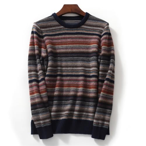 Men Stripe 100% Solid Wool Round Neck Color Block Pullover Academic Style Breathable Sweater3