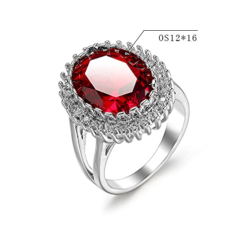 Luxury Platinum-Plated 925 Sterling Silver Ruby Engagement Ring Shiny Rectangle Red Gem Princess Ring Solitaire CZ Diamond Ring Eternity Engagement Wedding Band Ring4