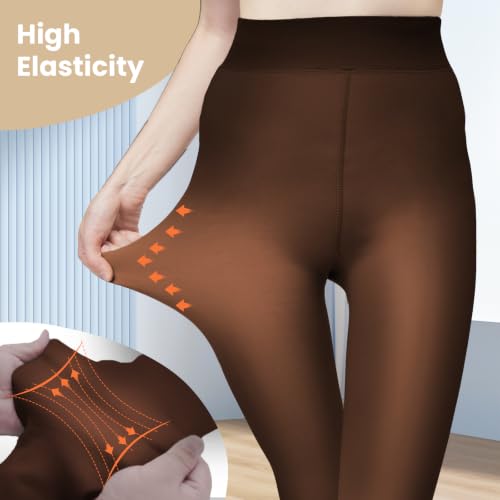 Image of X-CHENG Women Fleece Lined Tights Fake Translucent Sheer Thermal Tights