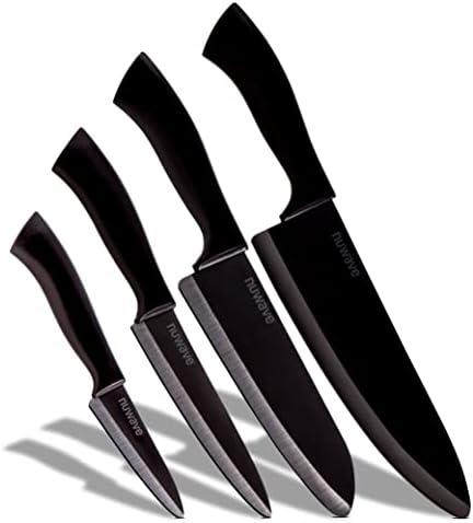 Nuwave 4-piece Black Ceramic Knife Set – Includes 3” Paring Knife, 5” Utility Knife, 6.5” Everyday Knife & 8” Chef’s Knife, Ideal Super Sharp Kitchen Knives, Rust-Proof, with Ergonomic Handles Nuwave 4-piece Black Ceramic Knife Set – Includes 3” Paring Knife, 5” Utility Knife, 6.5” Everyday Knife & 8” Chef’s Knife, Ideal Super Sharp Kitchen Knives, Rust-Proof, with Ergonomic Handles
