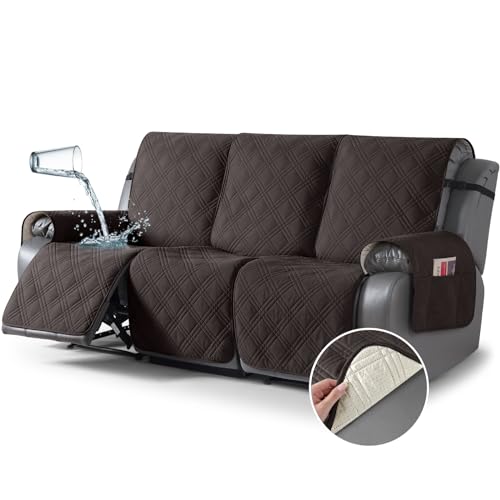 Image of TAOCOCO 100% Waterproof Recliner Sofa Covers 3 Seater, Split Couch Covers for Reclining Couches for Kids Pets, Non Slip Reclining Couch Covers Furniture Protector with Straps(3 Seater, Coffee)
