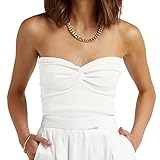 Womens Strapless Crop Top Sexy Sweetheart Neck Ribbed Knit Twisted Knot Front Scoop Underbust Sleeveless Y2K Crop Tube CamisoleTanks Top (Medium, White)