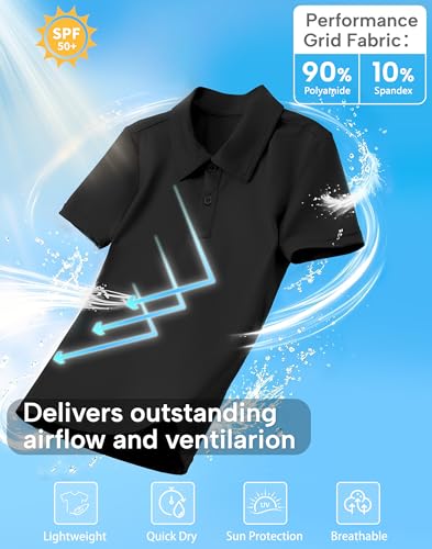 Image of MIVEI Kids' Performance School Uniform Polo Shirt Breathable UPF50+ | Youth Boys Girls Short Sleeve Golf Collared Shirts Grid Dry Fit Wrinkle Free Stretch Lightweight Cool Athletic Button Dress