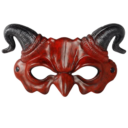 ZcrPrn Scary Mask,Halloween Mask,Red Half Face Scary Devil Horn for Halloween Masquerade Cosplay Party Halloween for 14+ Years Old