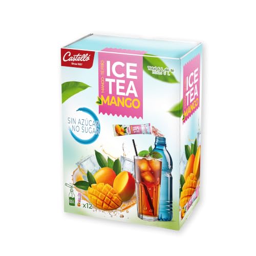 Castello since 1907 Té Frío (Ice Tea - Iced Tea) Zero & Instantáneo | Mango | 12 sobres | 1 sobre = 500 ml de Té | 0 Calorías | 0 Azúcar | 0 Aspartamo