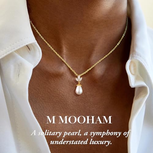 M MOOHAM Pearl Necklaces for Women - Dainty Gold Pearl Choker Pendant Necklace for Women Trendy Simple Cubic Zirconia Drop Bridal Necklace Womens Wedding Jewelry Bridesmaid Proposal Gifts4