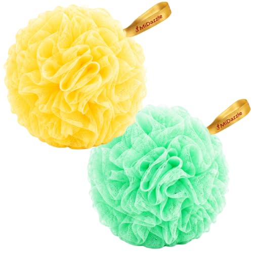 Image of Midazzle Luxury Loofah Bathing Sponge Exfoliator Scrubber for High Lather Cleansing (Pack of 2, Yellow & Green)