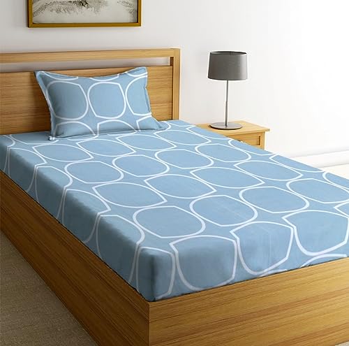 Image of NHD HOME Premium Glace Cotton 180 TC Flat Single Bedsheets for Summer Breathable | Wrinklefree (Size-60 X 90 Inch) with 1 Pillow Covers (Size-17 X 27 Inches, Silver & White)