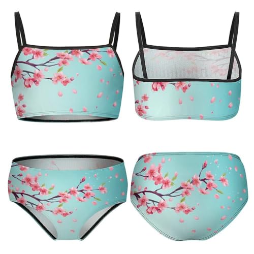 Cherry Flowers Girls Swimsuits Two Piece Bikini Sets Beach Sport Swimwear Bathing Suit3