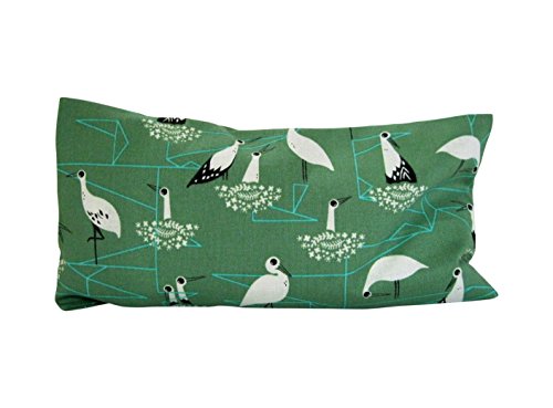 Aromatherapy Cotton Eye Pillow - 4.5 x 9 - Organic Lavender Chamomile Flax - Removable Washable Cover - headache relief soothing spa yoga - green stork birds modern