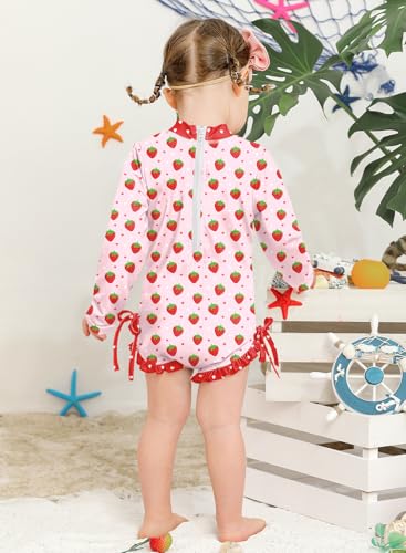 Image of BesserBay Baby Girl Swimsuit UPF 50+ Long Sleeve Zipper Snaps Bottom One Piece Rash Guard 0-36 Months