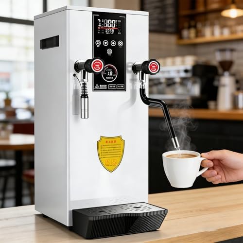 2500W Commercial Steam Milk Frother & Electric Foam Maker, 12L Boiler, 360° Rotating Valve, LED Display - Perfect for Coffee & Tea Shops