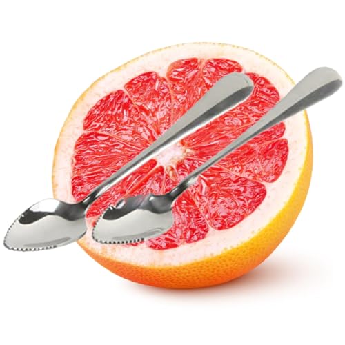 Rocky Mountain Goods GrapeFruit Spoons with Serrated Edge Set of 2 - Stainless Steel Easy Cut and Scoop Grapefruit Spoons - Polished Mirror Food Grade - Longer Spoon Handle - Dishwasher Safe