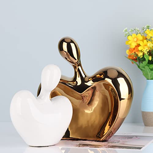 Dovdov Ceramic Love Statue, Male And Female Couple Embracing Sculpture, White And Gold Home Decor, Wedding For Parents, Love Sign Figurines On The Shelf In The Living Room, 2-Piece Set #TOP2