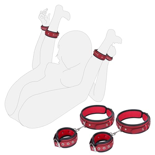 Image of Sex Bondage Wrist & Thigh Cuffs BDSM Restraints Set, Sex Toys for Women with Adjustable Leg Straps Handcuffs for Couple Beginner SM Game Play (Deep Red)