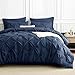 CozyLux Queen Comforter Set Navy Blue, 7 Pieces Pintuck Bed in A Bag, Premium Blue Comforter Queen Size, Pinch Pleat Bedding Sets with Comforter, Sheets, Pillowcases & Shams