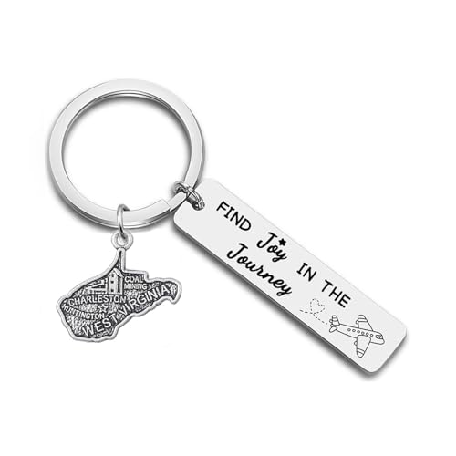 JJTZX Find Joy in The Journey Keychain USA State Map Key Ring Congratulations Gift for Her Retirement Gifts for Women (West Virginia)