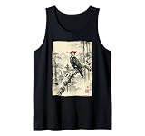 Retro Japanese Block Print Pileated Picid Woodpecker Birding Tank Top