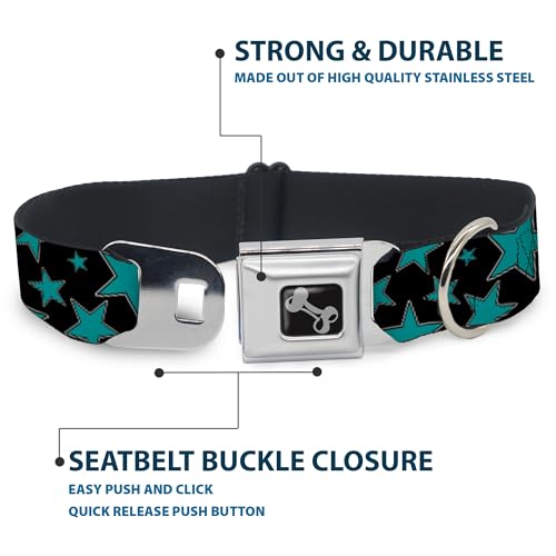 Collier de chien Buckle Down étoiles noir turquoise réglable large
