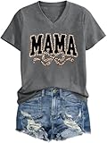 Mama Shirt for Women Mama Letter Print T-Shirt V Neck Graphic Tees Casual Short Sleeve Mom Life Tops 2026 Dark Gray XL